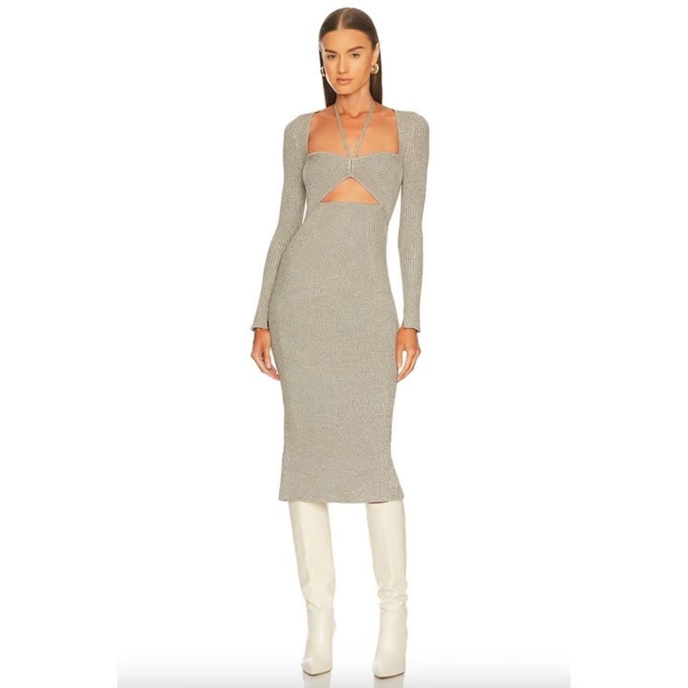 JONATHAN SIMKHAI Danika cut out Elegant green Gray Knit long sleeve Dress large